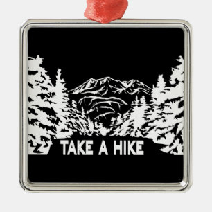 Take a Hike quote monochrome mountain landscape Metal Tree Decoration
