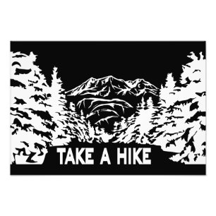 Take a Hike quote monochrome mountain landscape Photo Print