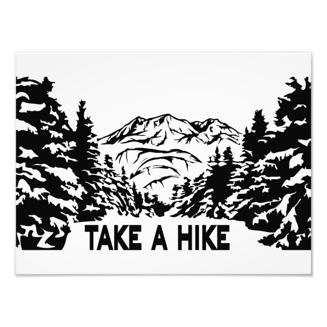 Take a Hike quote monochrome mountain landscape Photo Print (Front)