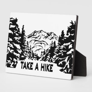 Take a Hike quote monochrome mountain landscape Plaque