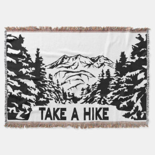 Take a Hike quote monochrome mountain landscape Throw Blanket
