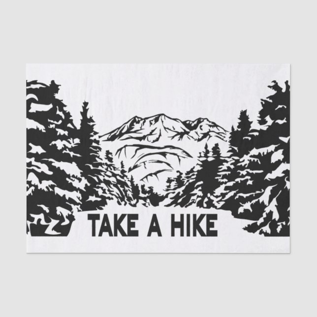 Take a Hike quote monochrome mountain landscape Tissue Paper (Front)