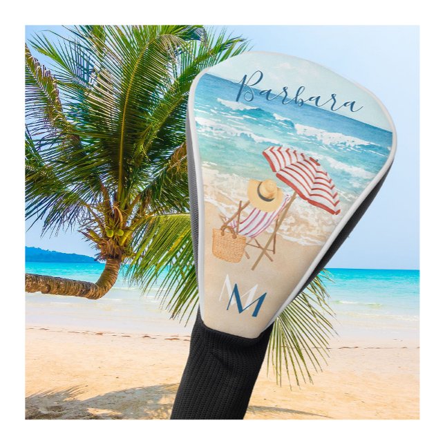 Take a Moment to Relax Beach Ocean Monogram Name  Golf Head Cover (Creator Uploaded)