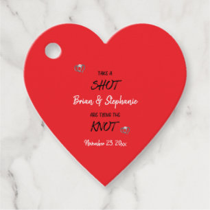 Take A Shot Tying The Knot Personalised Red Heart  Favour Tags