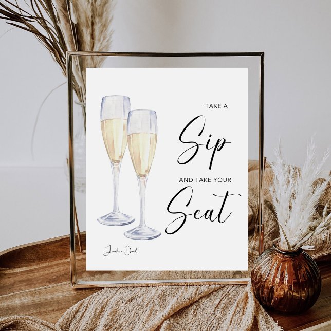 Take A Sip And Take A Seat Wedding Reception  Pedestal Sign (Creator Uploaded)