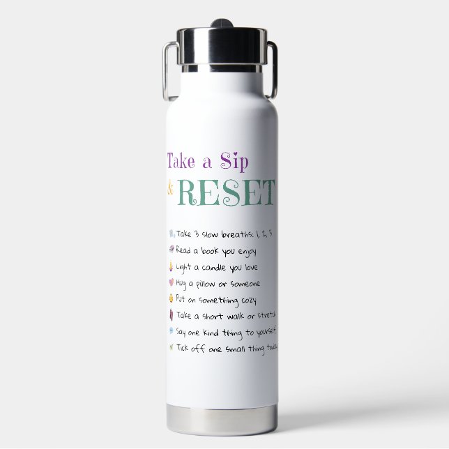 Take a Sip & Reset Mug – Motivational Check List Water Bottle (Front)