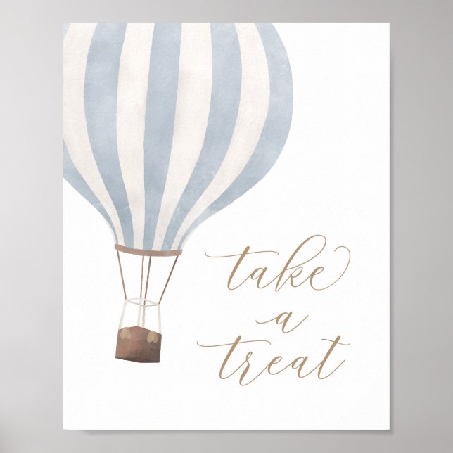 Take a Treat Blue Hot Air Balloon Baby Shower Sign (Front)