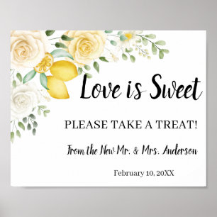 Take a Treat Bridal Shower Wedding Lemons & Roses Poster