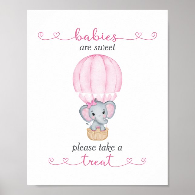 Take a Treat Pink Elephant Baby Girl Shower Poster (Front)