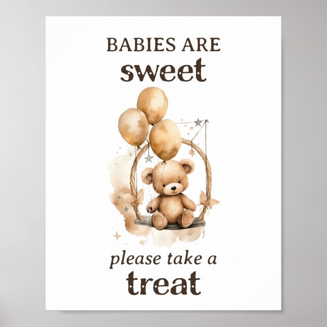Take a Treat Teddy Bear Gender Neutral Baby Shower Poster (Front)