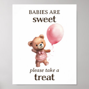 Take a Treat Teddy Bear Girl Baby Shower Poster