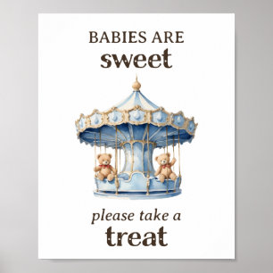 Take a Treat Teddy Bear Twin Boy Baby Shower Poster