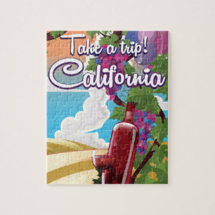 Take a Trip! California vintage wine travel poster Jigsaw Puzzle