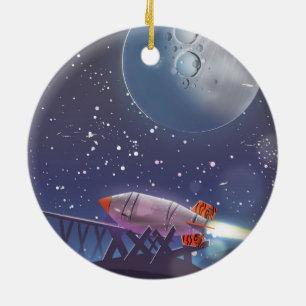 Take a Trip! Visit the Moon vintage cartoon poster Ceramic Tree Decoration
