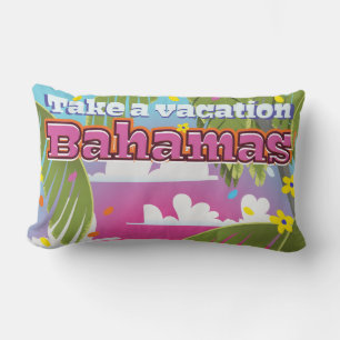 Take a Vacation! Bahamas cartoon travel print. Lumbar Cushion