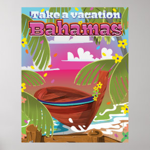 Take a Vacation! Bahamas cartoon travel print. Poster