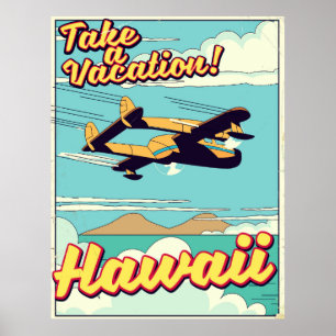 Take a vacation! Hawaii travel cartoon Poster