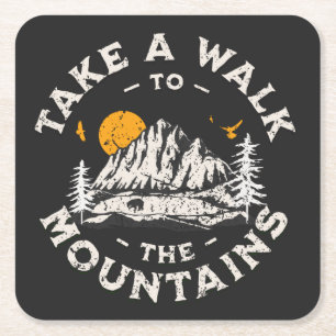 Take A Walk To The Mountains Outdoor Adventure Square Paper Coaster