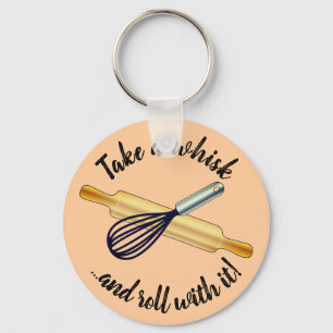 "Take a whisk" whisk and rolling pin baker's crest Key Ring