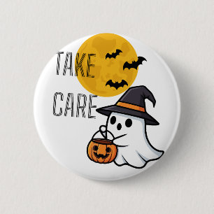 Take Care Cute Ghost Halloween Business Card - Fun 6 Cm Round Badge