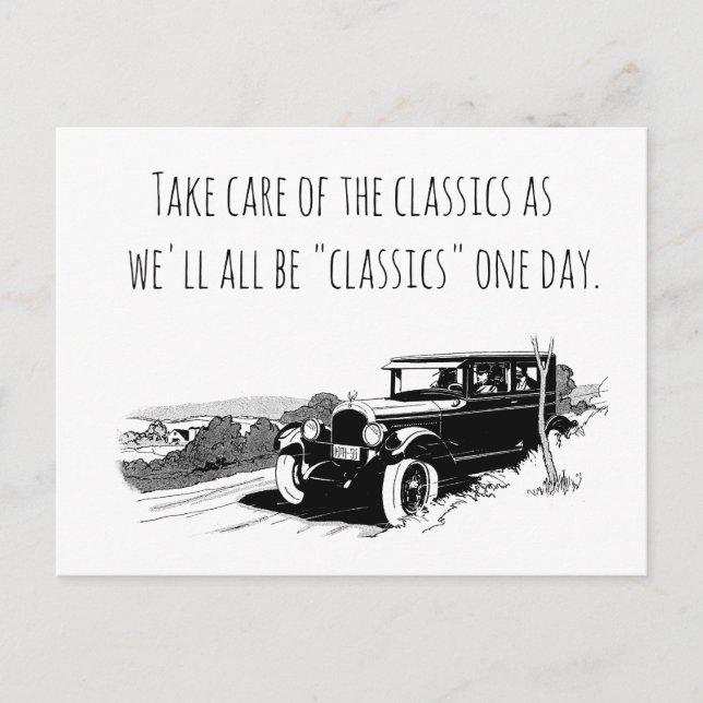 Take Care of Classic Cars Holiday Postcard (Front)