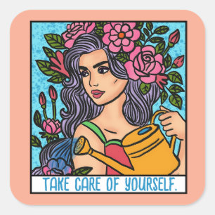 Take Care of Yourself Self Love Motivational Artsy Square Sticker