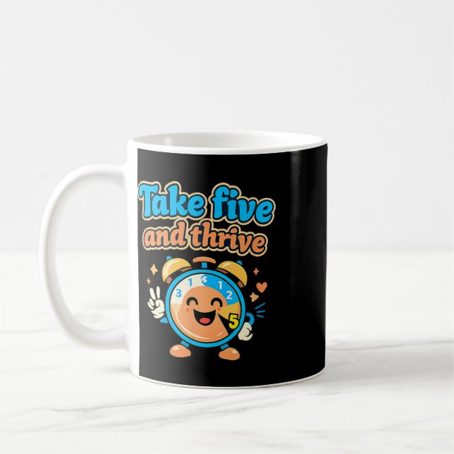 Take Five And Thrive Retro Clock Mental Health Des Coffee Mug (Left)