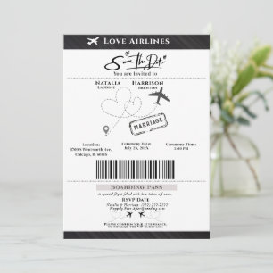 Take Flight with Love: Boarding Pass Save the Date Invitation