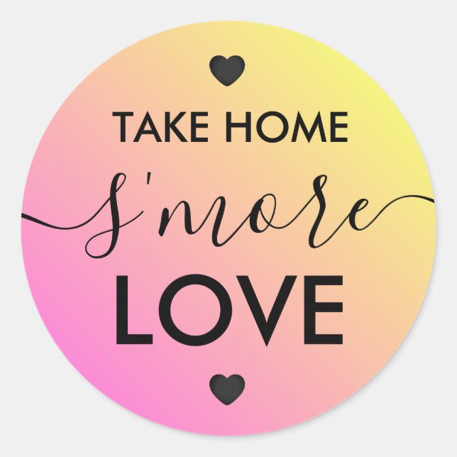 Take Home S'more Love Pink Yellow Heart Stickers (Front)