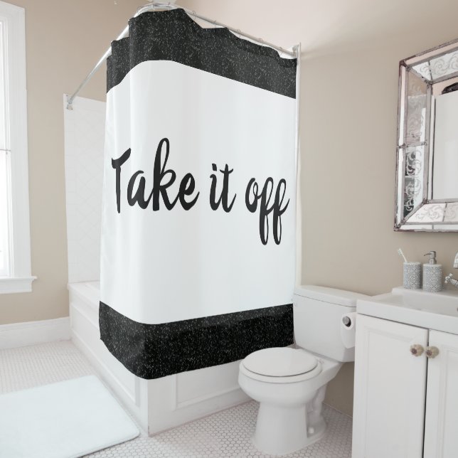 Take if off White / Black Sparkle Shower Curtain (In Situ)