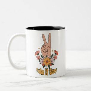 Take It Easy Boho Floral Two-Tone Coffee Mug
