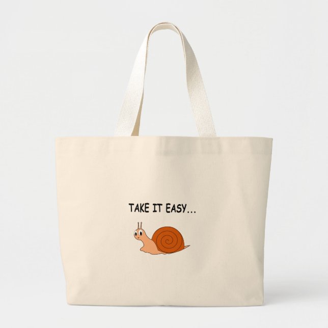 Take It Easy Cute Cartoon Snail Large Tote Bag (Front)