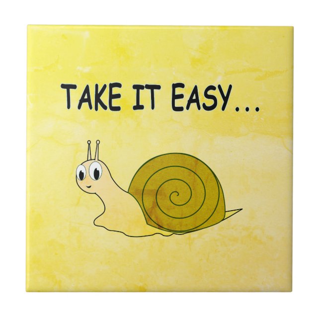 Take It Easy Cute Cartoon Snail Old Paper Texture Tile (Front)