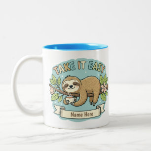 Take It Easy Sloth Custom Name Two-Tone Coffee Mug
