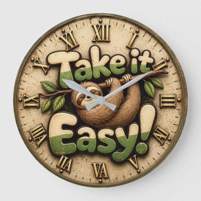 Take It Easy Sloth  Funny Large Clock (Front)