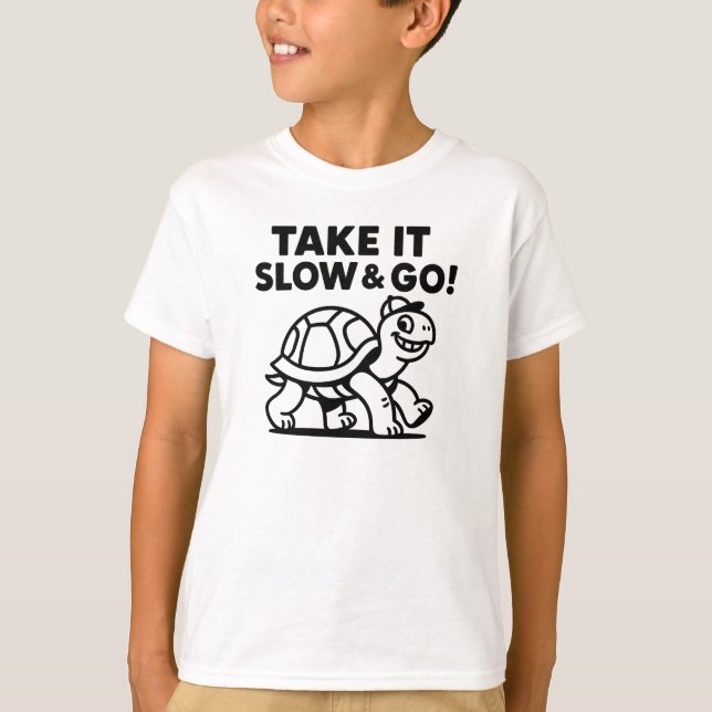 Take It Slow and Go Fun Turtle Graphic T-Shirt (Front)