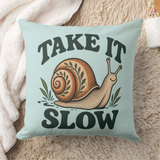 Take It Slow - Whimsical Woodland Snail Cute Cushion