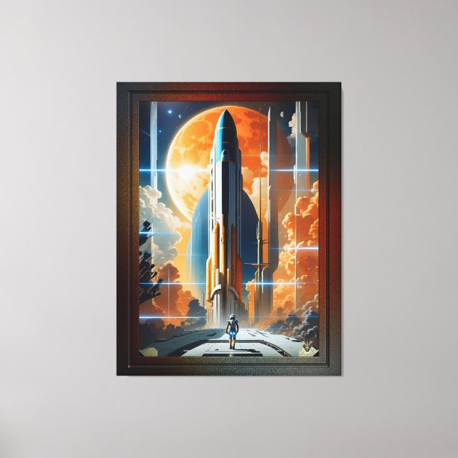 Take Lunar Launch - Journey To Moon Retro Poster Canvas Print (Front)