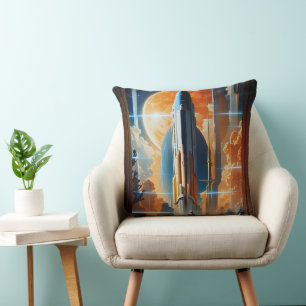 Take Lunar Launch - Journey To Moon Retro Poster Cushion