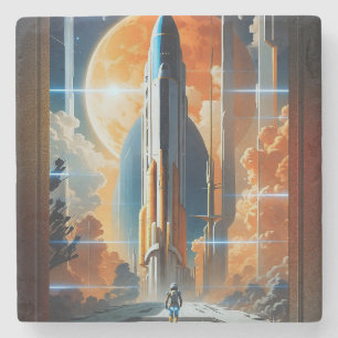 Take Lunar Launch - Journey To Moon Retro Poster Stone Coaster