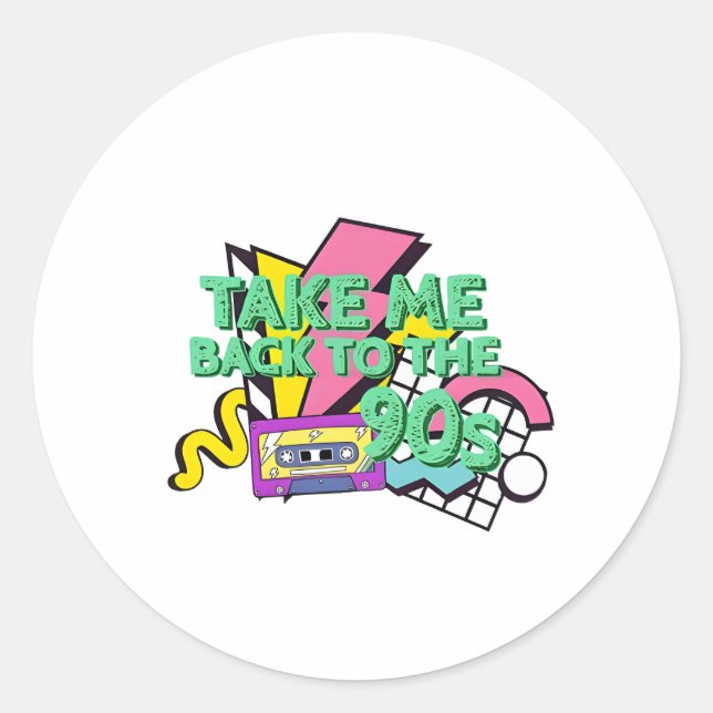Take Me Back 90s Colour Pop Art Classic Round Sticker (Front)