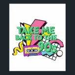 Take Me Back 90s Colour Pop Art Poster<br><div class="desc">This playful and colourful 90s graphic bursts with geometric patterns,  neon vibes,  and a cassette tape centerpiece. A perfect pick for fans of 90s pop culture who crave bold style,  loud graphics,  and pure nostalgic energy.</div>