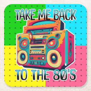 Take Me Back to the Eighties   Retro Vibe Square Paper Coaster