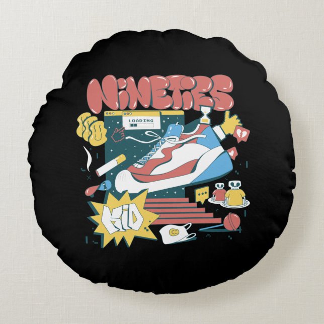 Take Me Back To The Nineties - Retro 90s Elements Round Cushion (Front)
