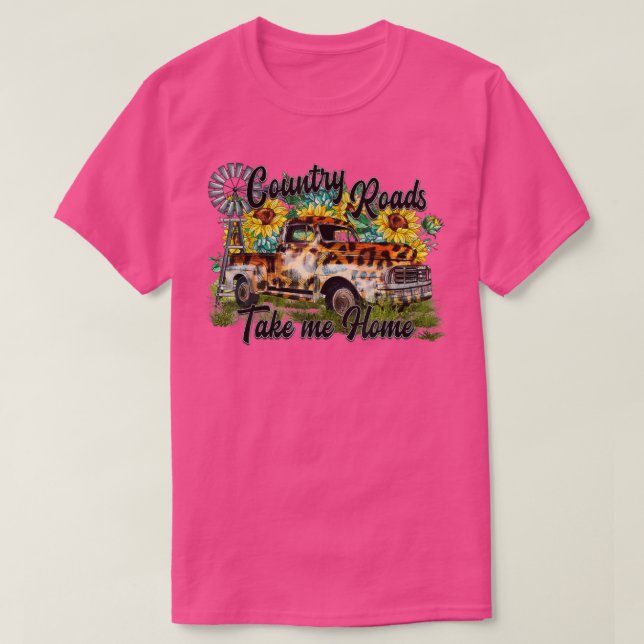 Take Me Home Leopard Truck Sunflower Windmill West T-Shirt (Design Front)