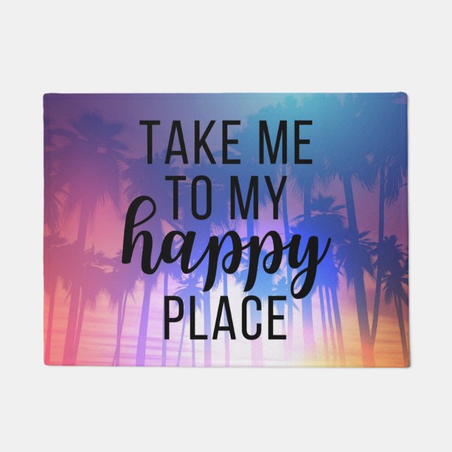 Take Me To My Happy Place Boho Beach & Palm Trees Doormat (Front)