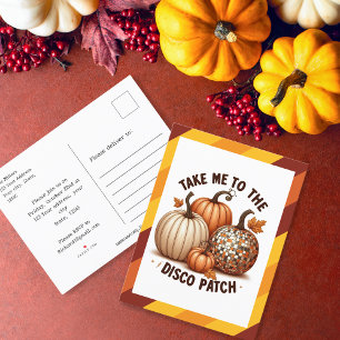 Take me to the Disco Patch border and pumpkins Invitation Postcard