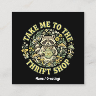 Take Me To The Thrift Shop Vintage Racoon Cottage Square Business Card