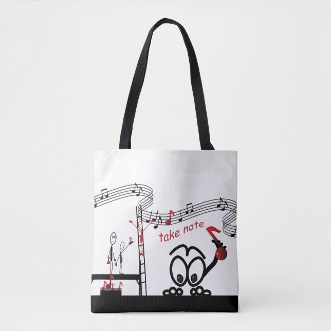Take Note Music Teacher Funny Stickman Tote Bag (Front)
