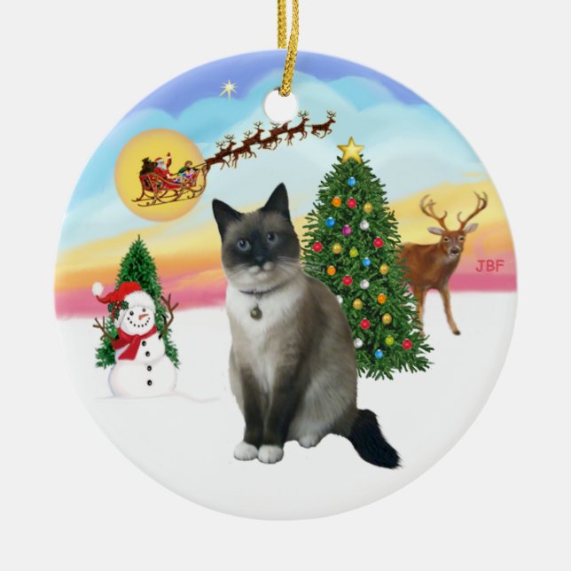 Take Off - Snow Shoe Cat Ceramic Tree Decoration (Front)
